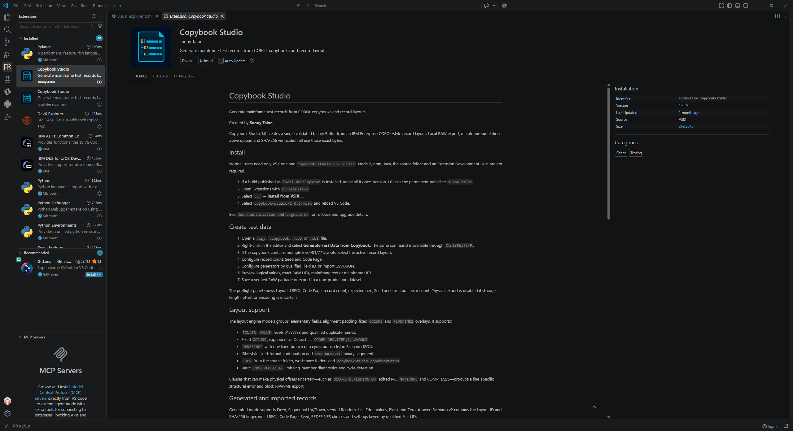 Copybook Studio extension overview in Visual Studio Code