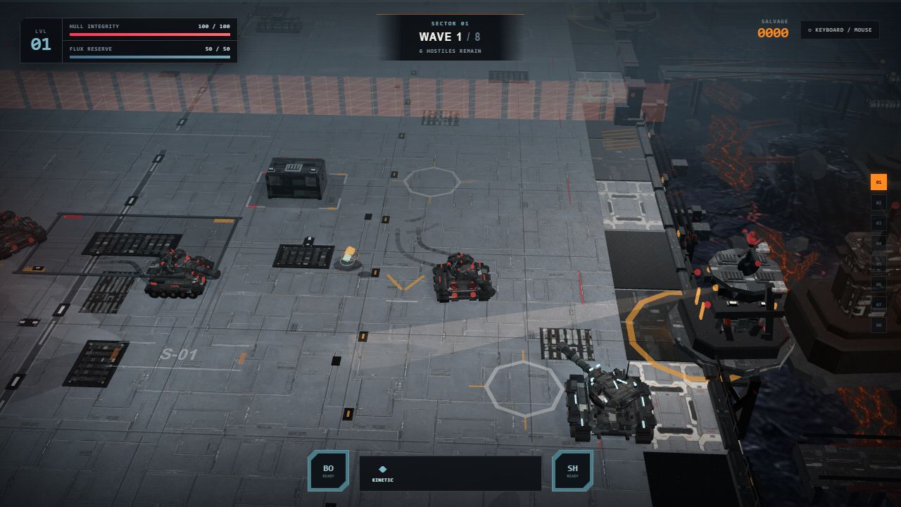 Tank Siege player at the edge of the combat route beside a lava channel and fortifications