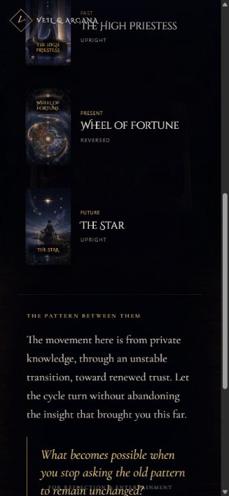 Mobile Veil and Arcana reading detail and voice player