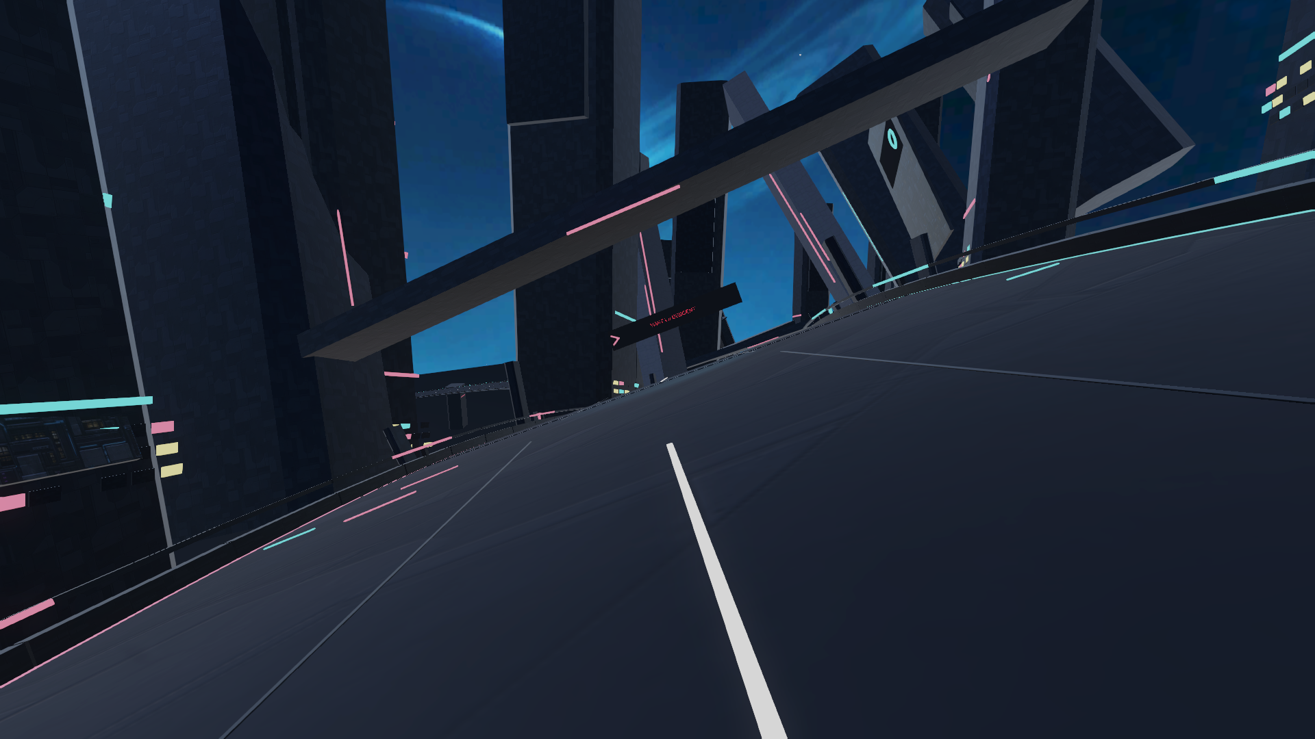 Void Rush first-person view entering a banked city turn