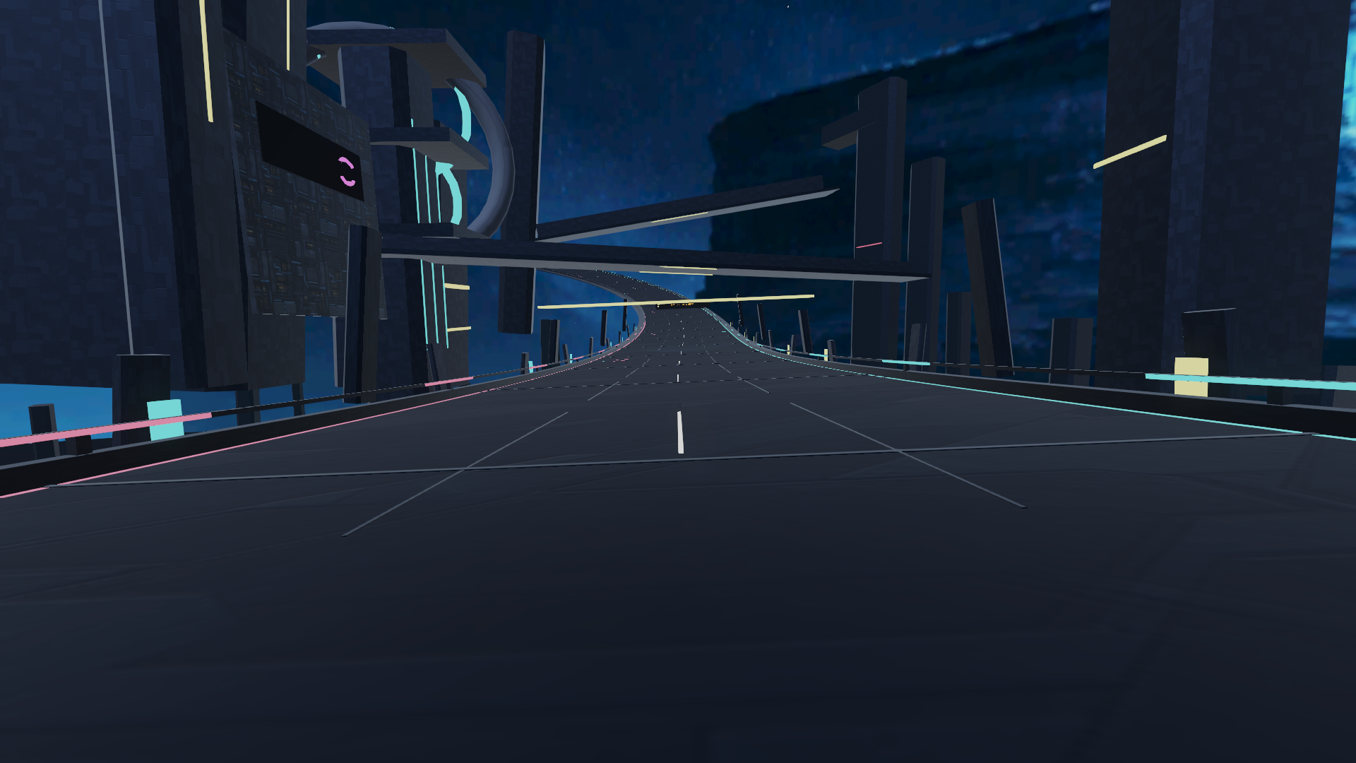 Void Rush elevated neon track climbing through the city