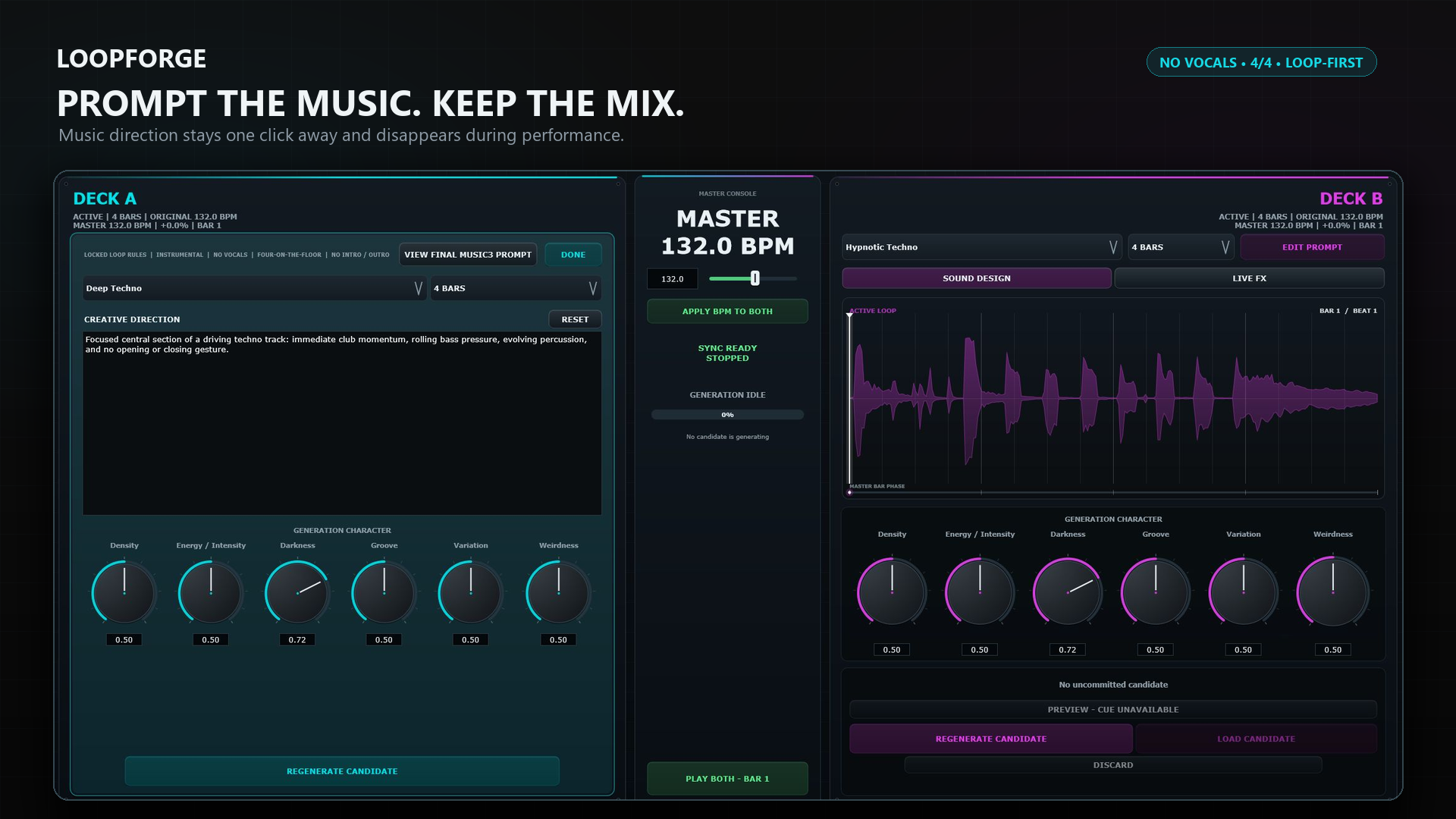 LoopForge prompt editor for directing a new local music generation