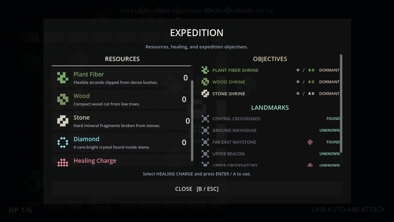 Symbolica expedition screen showing resources, shrines and landmarks