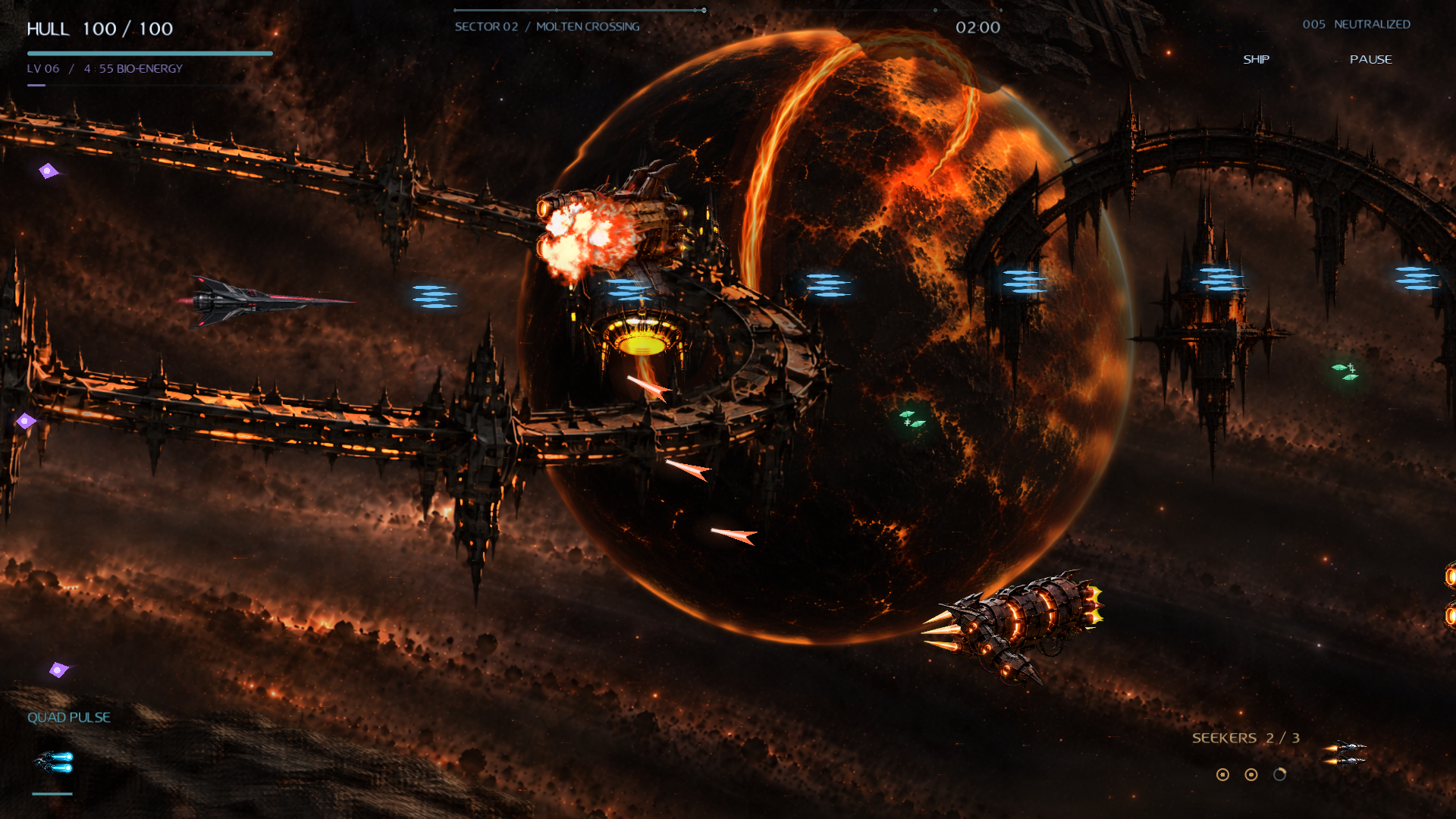 Eventide Eclipsed Forge combat beside a molten planet and enormous industrial rings