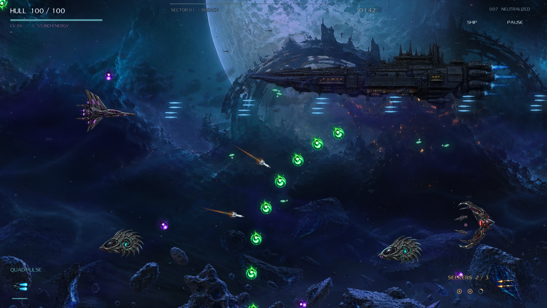 Eventide combat beneath the blue planetary rings of The Veil